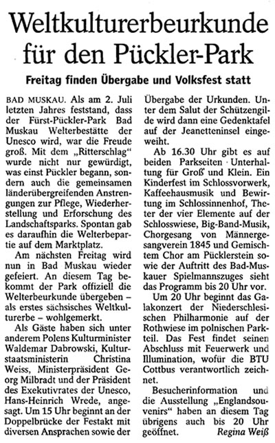 WELTKULTUIRBEURKUNDUNG IN BAD MUSKAU